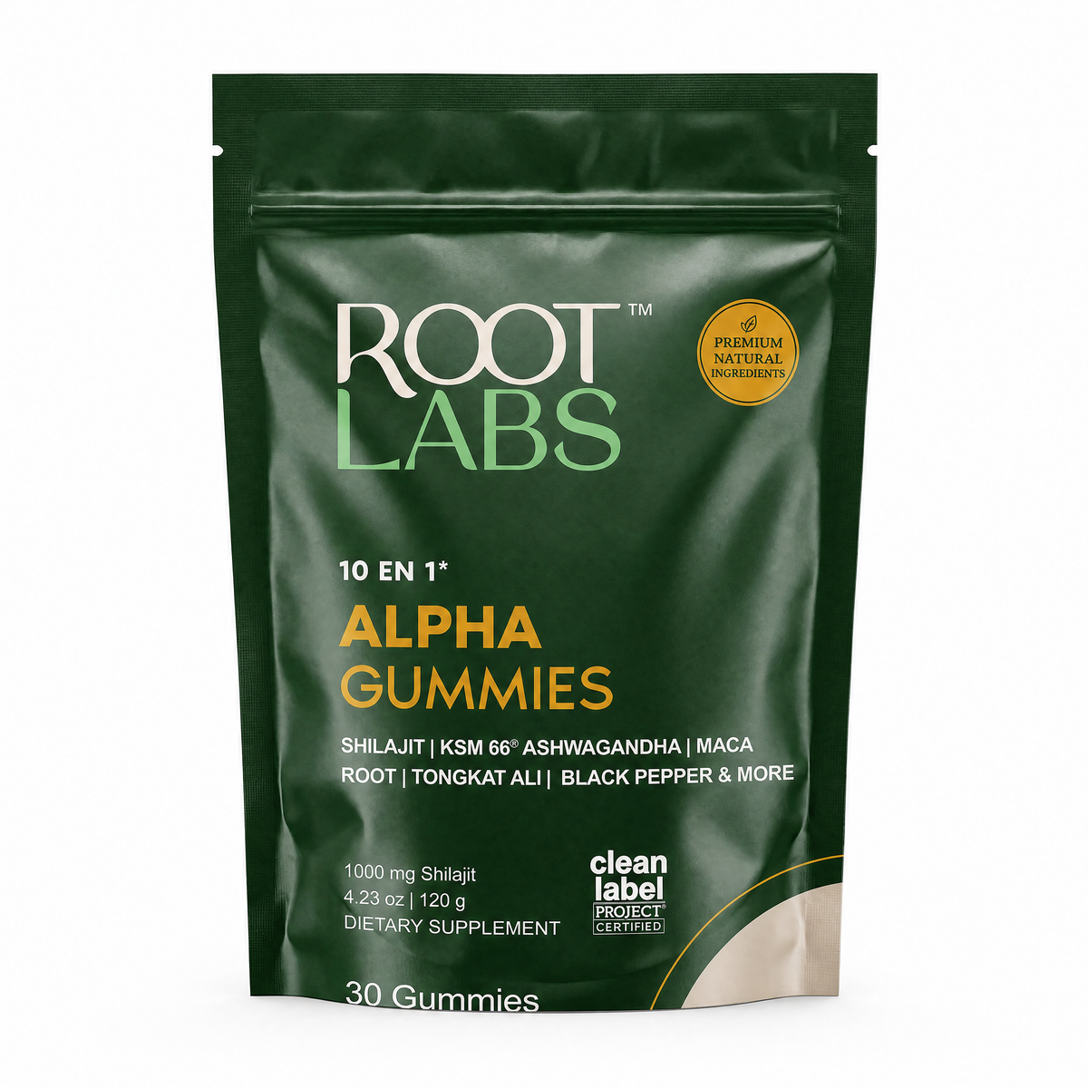 Alpha Gummies 10 en 1 · Shilajit + Ashwagandha KSM-66 + Maca + Tongkat Ali · 30 gomitas Natupura