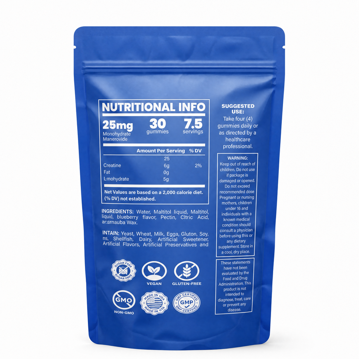 Creatina en Gomitas · 5000mg · Sabor Blueberry · 30 gomitas Natupura