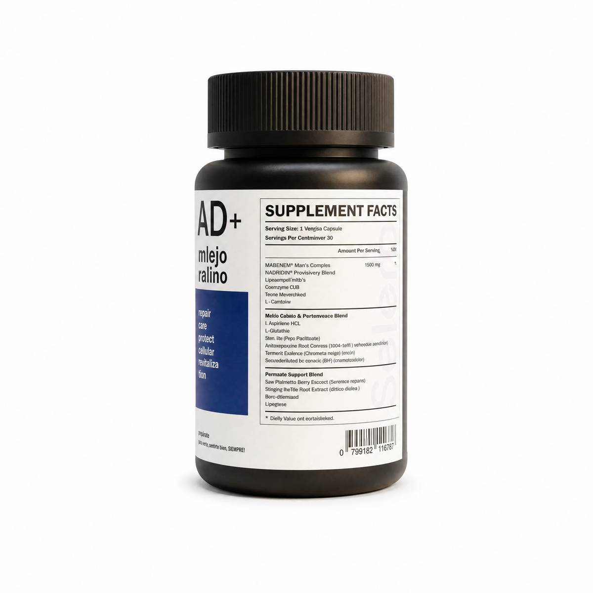 NAD+ Complejo Masculino · Resveratrol + CoQ10 + Saw Palmetto + Ashwagandha · 60 cápsulas Natupura