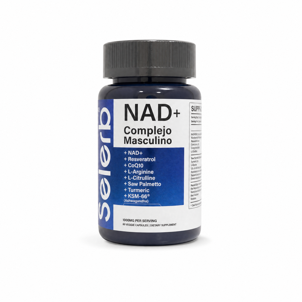 NAD+ Complejo Masculino · Resveratrol + CoQ10 + Saw Palmetto + Ashwagandha · 60 cápsulas Natupura
