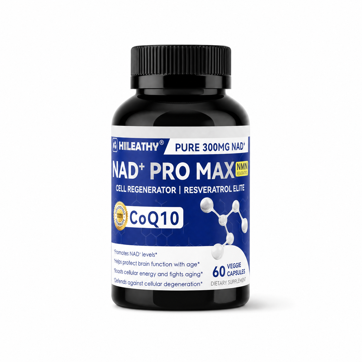 NAD+ Pro Max 300 mg + Resveratrol + CoQ10 · Energía Celular · 60 cápsulas Natupura