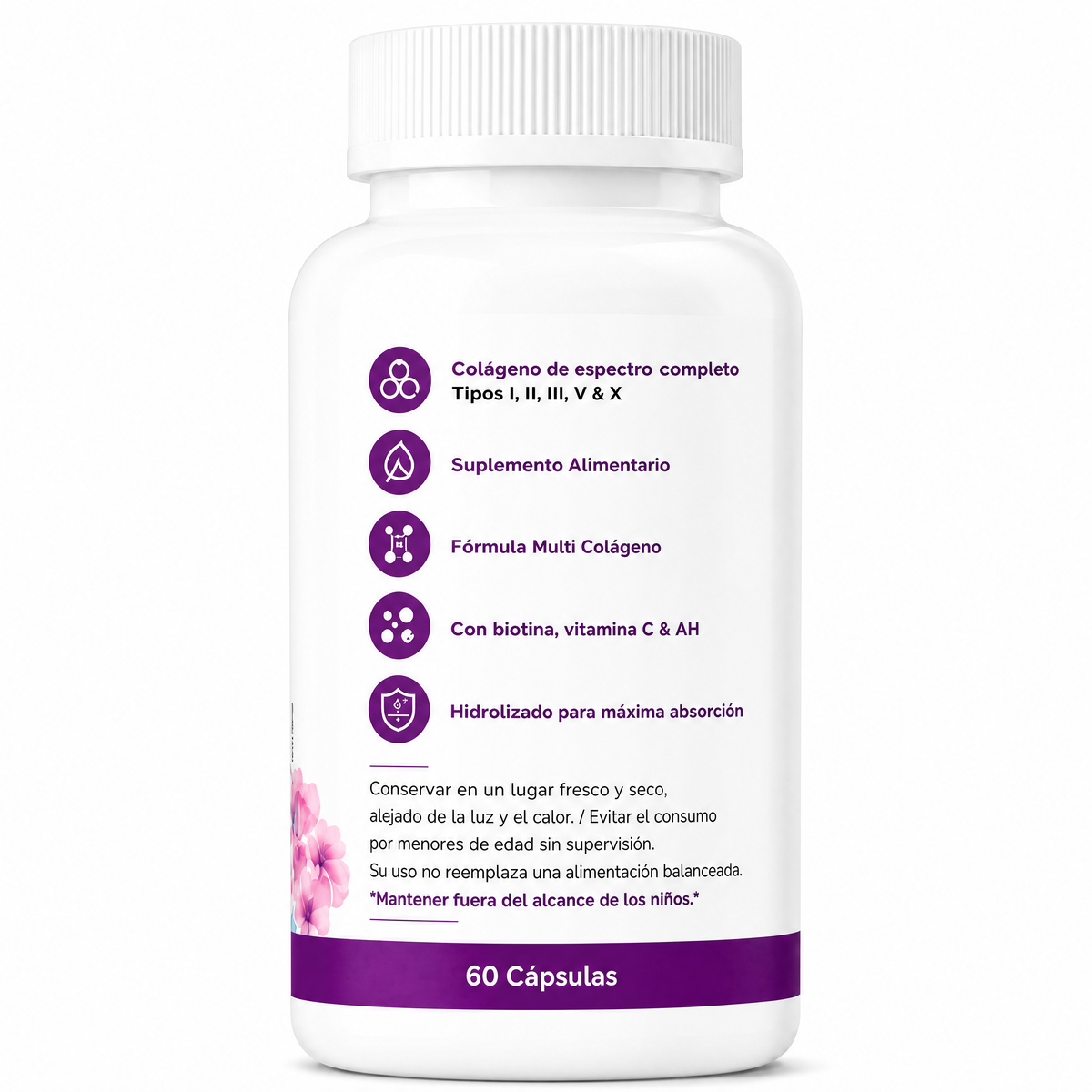 Multi Collagen Complex · Colágeno 5 Tipos + Biotina + Vitamina C · 60 cápsulas Natupura