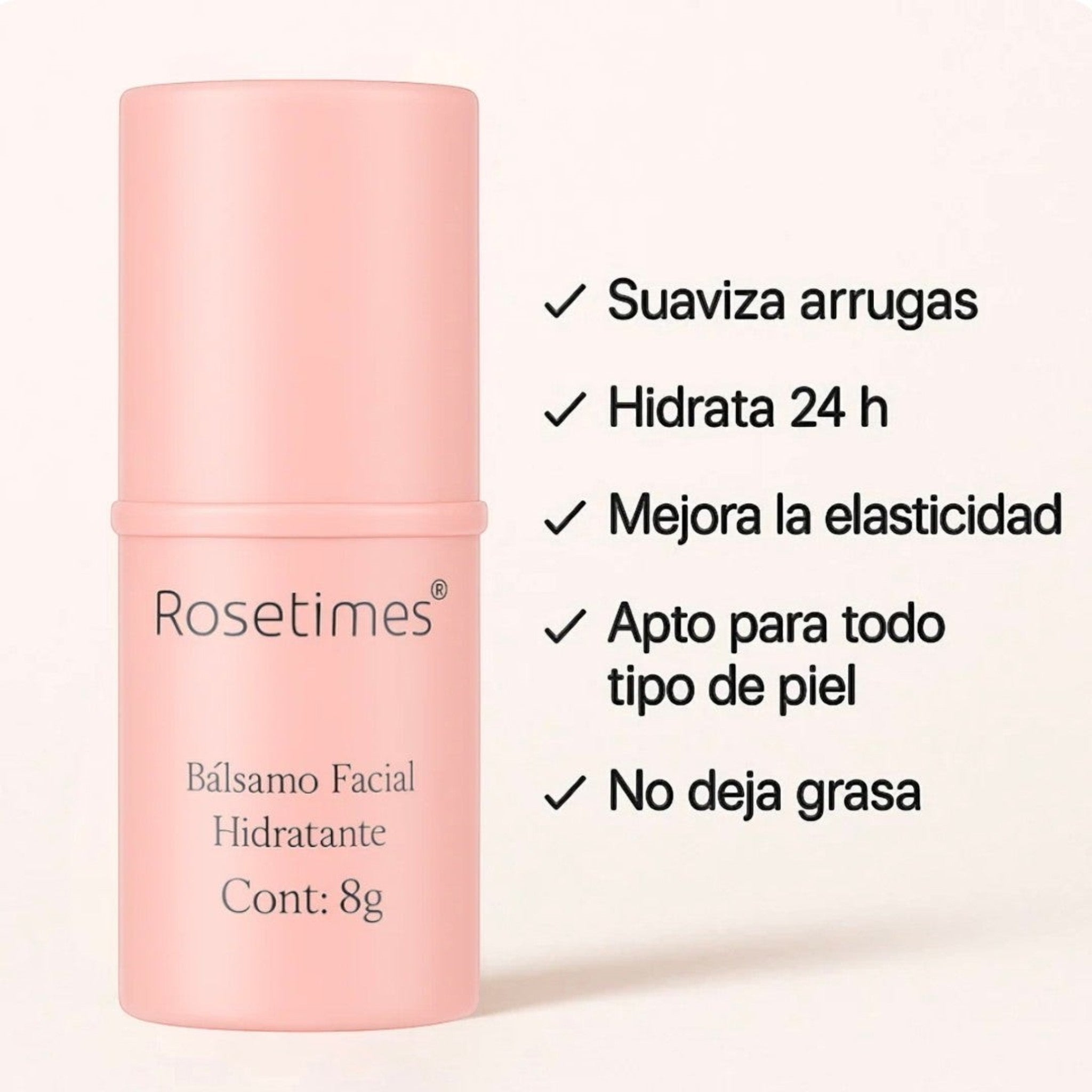 Bálsamo facial hidratante Natupura en stick rosa para suavizar arrugas y mejorar la elasticidad de la piel.