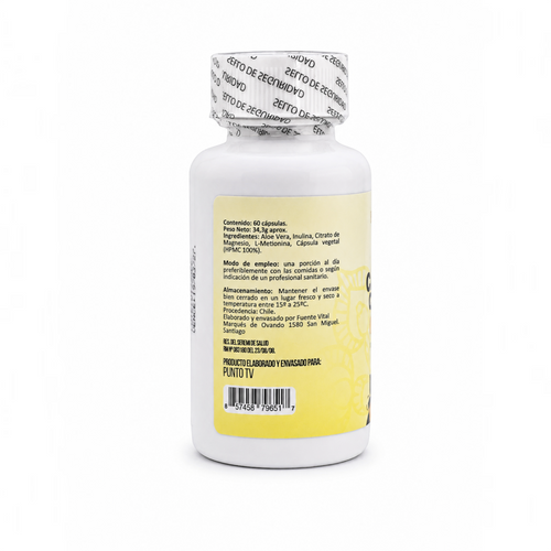 Etiqueta trasera del suplemento Natupura Candida Cleanse con información nutricional e ingredientes en español