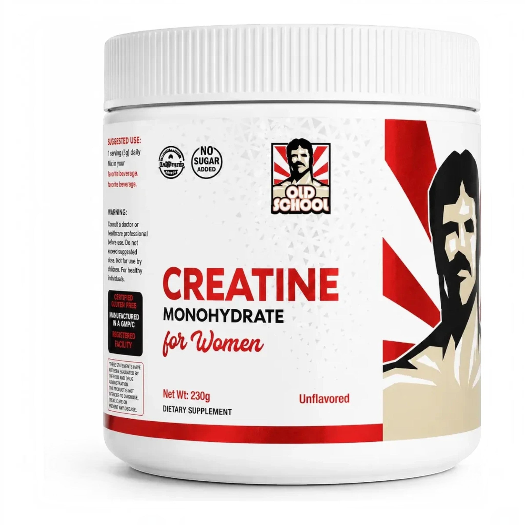 Envase de creatina monohidratada Natupura para mujeres, fórmula sin azúcar con colágeno y BCAA en bote blanco.