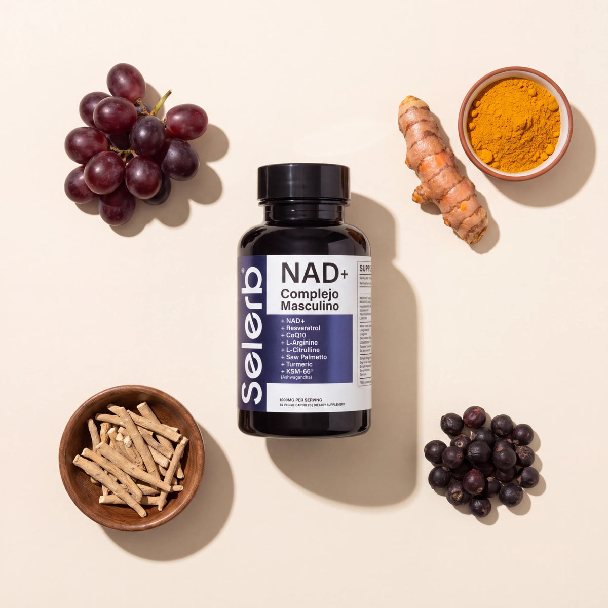 NAD+ Complejo Masculino con uvas, cúrcuma, ashwagandha y saw palmetto