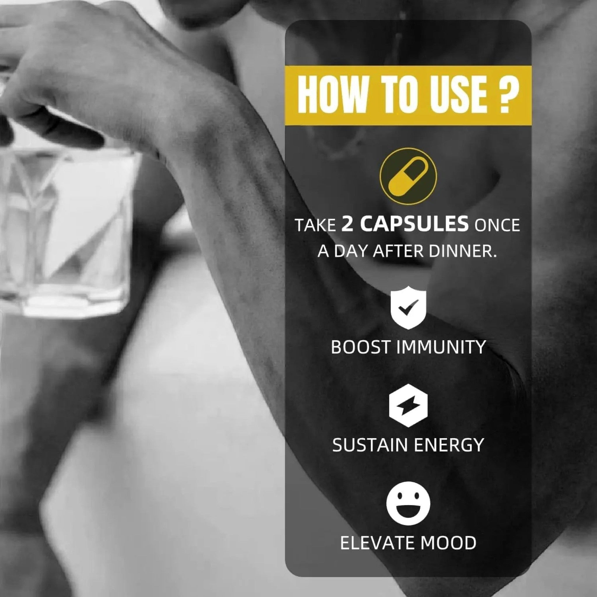 Infografía Natupura sobre cómo tomar cápsulas de Shilajit del Himalaya para energía, inmunidad y estado de ánimo