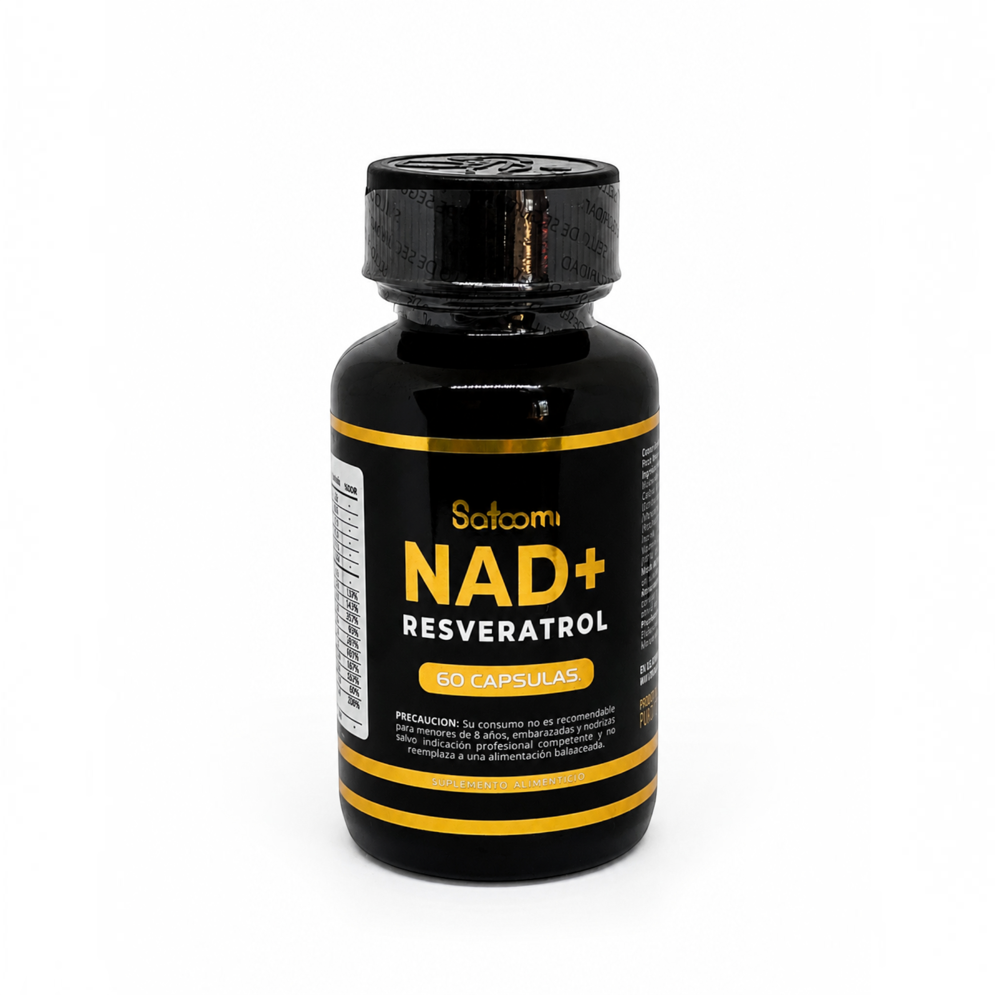 Frasco de suplemento Natupura NAD+ Resveratrol de 60 cápsulas para energía celular y antioxidante